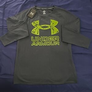 Under Armour Men's Dark Gray Shirt with Bright Green Logo